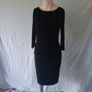 White House Black Market Sleek Black Ribbed Long Sleeved Mini Dress